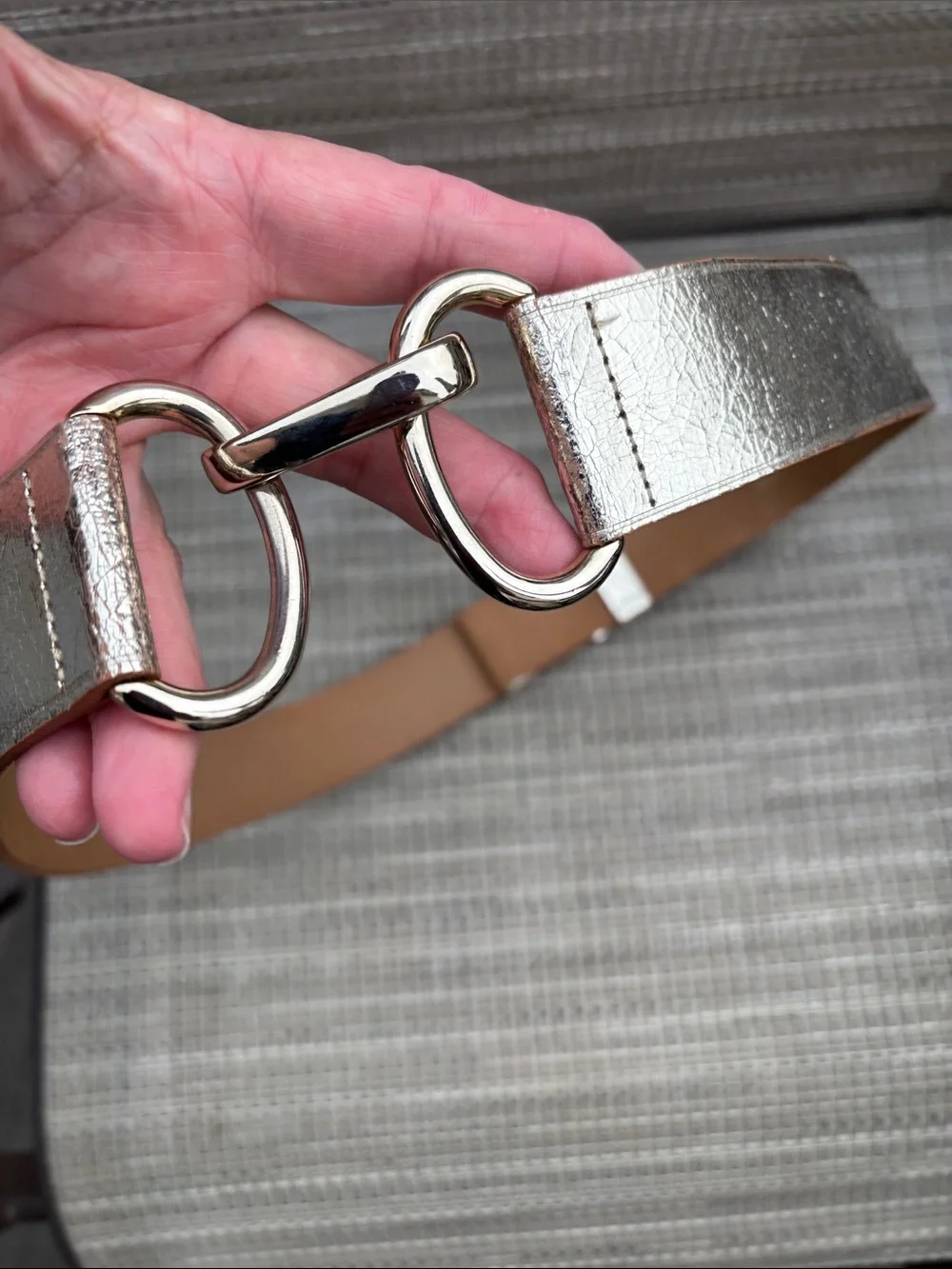 HERBERT FRERE SOEUR FRANCE  METALLIC Gold Wide Women’s Horsebit Detail Belt